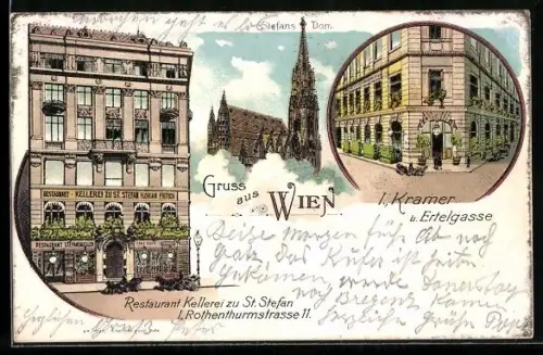 Lithographie Wien, Restaurant Kellerei zu St. Stefan, Rothenthurmstrasse 11