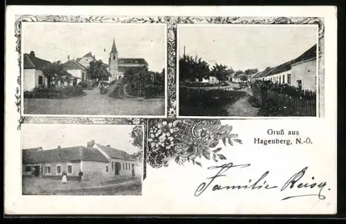 AK Fallbach /N.-Ö., Hagenberg mit Kirche und Strassenpartie