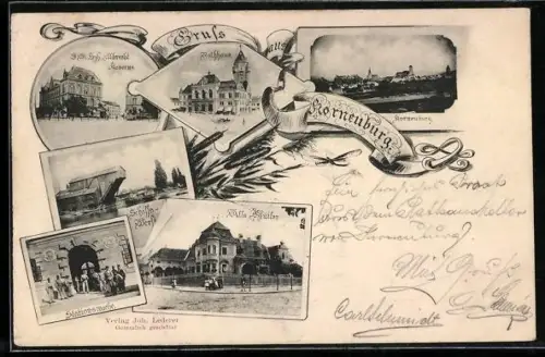 AK Korneuburg, Rathaus, Schiffswerft, Stationswache und Villa Müller