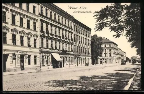 AK Wien, Marchfeldstrasse mit Schuhmachergeschäft Johann Cerny