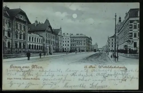 Mondschein-AK Wien, Partie in der Wittelsbachstrasse