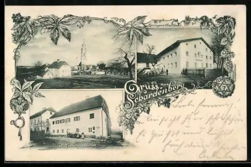 AK Schardenberg, Gasthaus Springer, K. K. Postexpedition, Ortsansicht