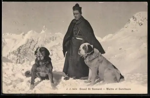 AK Grand St. Bernard, Mönch und Bernhardiner