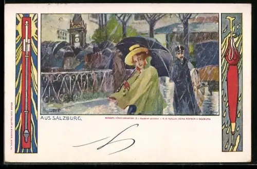 Künstler-AK Salzburg, Regentag in der Stadt