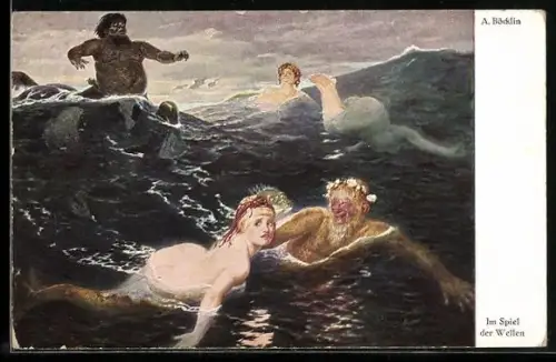 Künstler-AK Arnold Böcklin: Im Spiel der Wellen, Kentaur, Nixe