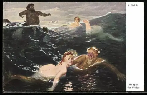 Künstler-AK Arnold Böcklin: Im Spiel der Wellen, Kentaur, Nixe