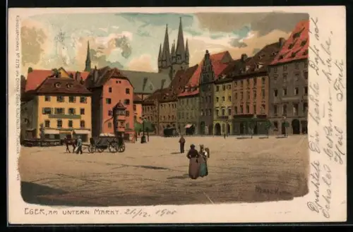 Künstler-AK Alexander Marcks: Eger, Passanten auf dem unteren Markt
