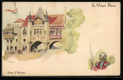 Künstler-Lithographie Albert Robida: Le Vieux Paris, Porte St. Michel