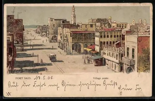 Lithographie Port Said, Village arabe