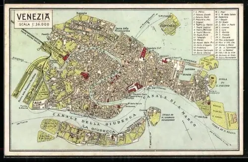 AK Venezia, Ortskarte mit Umgebung