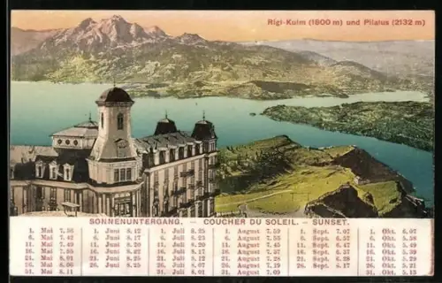 AK Rigi-Kulm, Blick auf Hotel und Pilatus bei Sonnenuntergang