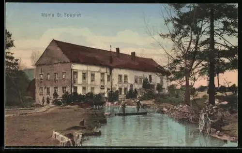 AK St. Souplet, Mühle und Boot mit Soldaten