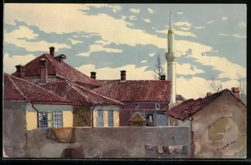 Künstler-AK Nisch, Blick zum Minarett