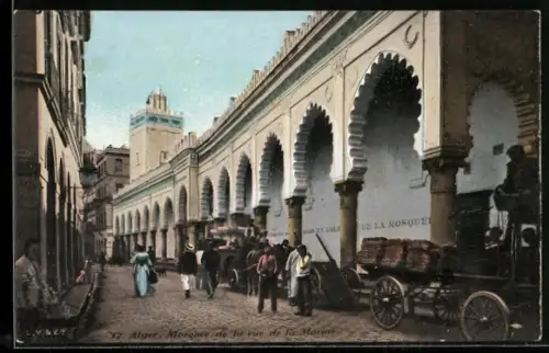 AK Alger, la mosquée de la rue de la Marine, des hommes et des attelages
