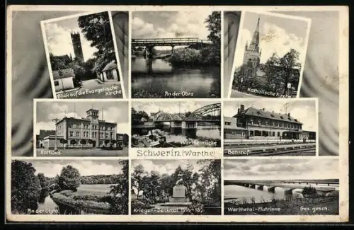 AK Schwerin, Bahnhof, Rathaus, An der Obra