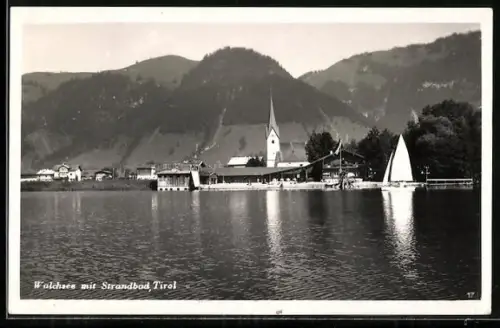 AK Walchsee, Blick zum Strandbad Tirol vom See aus