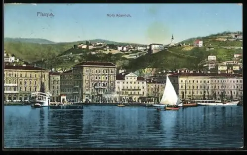 AK Fiume, Molo Adamich, Dampfer und Boote im Hafen