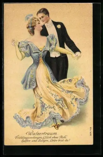 AK Elegantes Paar beim Walzertanz