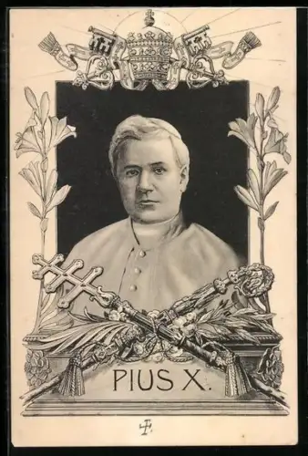 AK Papst Pius X., Portrait im Rahmen