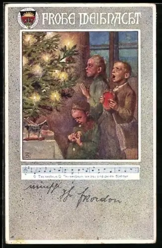 AK Deutscher Schulverein NR 41: Kinder singen und beten vor dem Weihnachtsbaum