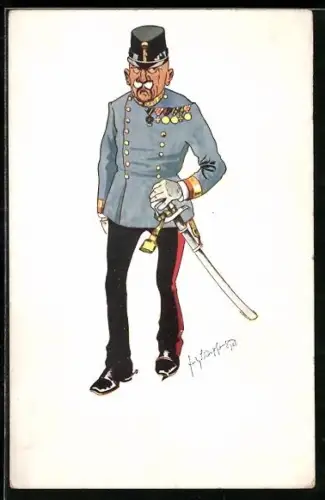 Künstler-AK Fritz Schönpflug: Soldat in Uniform mit Orden