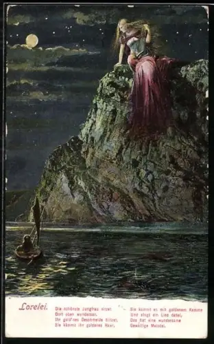 AK Loreley auf einem Felsen sitzend