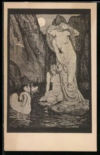 Künstler-AK Franz Stassen: Schwanenjungfrauen im Mondenschein