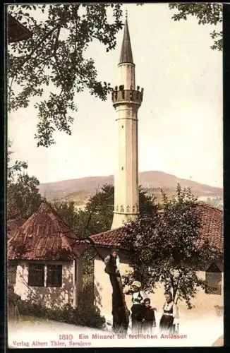 AK Sarajevo, ein Minaret bei festlichen Anlässen