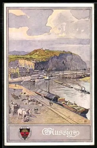 AK Deutscher Schulverein Nr. 224: Aussig, Blick zum Hafen