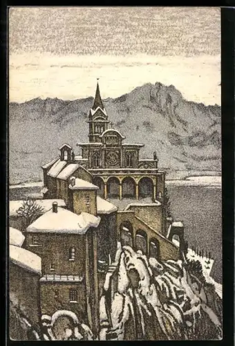 Steindruck-AK Ernst E. Schlatter unsign: Locarno, Madonna del Sasso