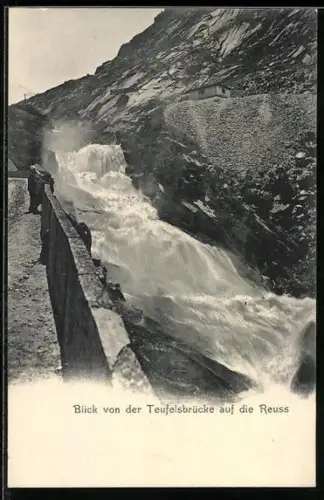 AK Andermatt, Blick von der Teufelsbrücke auf die Reuss
