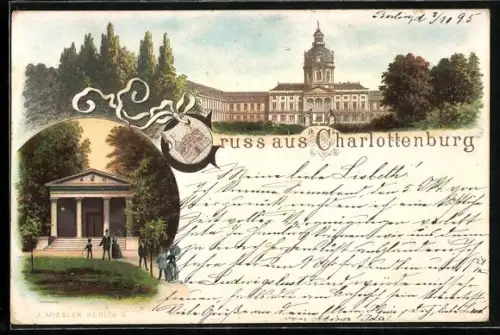 Vorläufer-Lithographie Berlin-Charlottenburg, 1895, Partie vor dem Stadtschloss