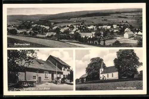 AK Schwollen, Totalansicht, Kolonialwarenhandlung von Jul. Böss und Heiligenbösch