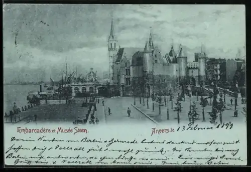 Mondschein-AK Anvers, Embarcadère et Musée Steen
