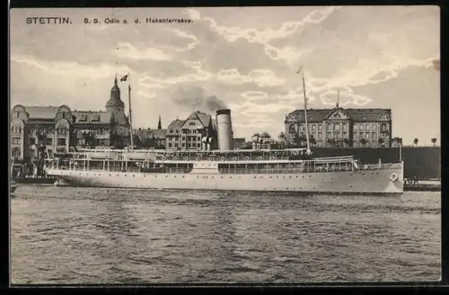 AK Stettin, S. S. Odin an der Hakenterrasse