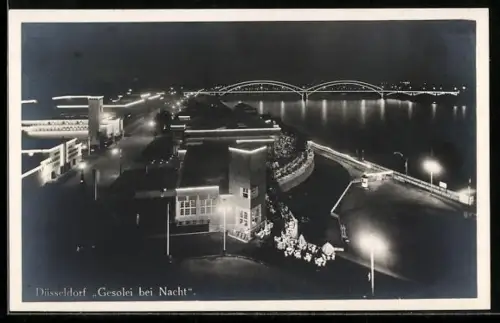 AK Düsseldorf, Gesolei, Ausstellungsgelände bei Nacht