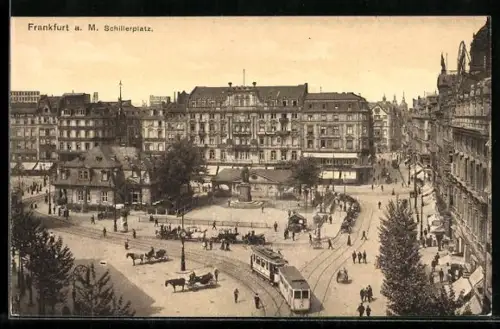 AK Frankfurt a. Main, Strassenpartie, Schillerplatz, Strassenbahn
