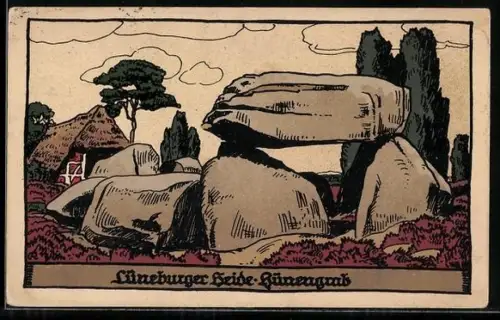 Steindruck-AK Lüneburer Heide, Künengrab