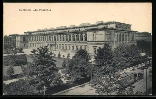 AK München, Alte Pinakothek mit Strassenbahn