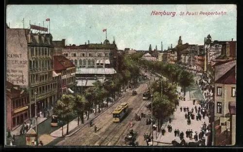 AK Hamburg-St. Pauli, Reeperbahn mit Strassenbahn