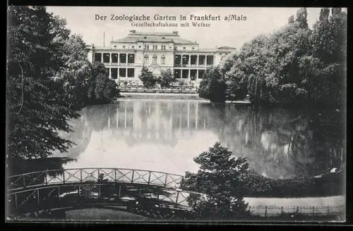 AK Frankfurt a /Main, Zoologischer Garten, Gesellschaftshaus mit Weiher