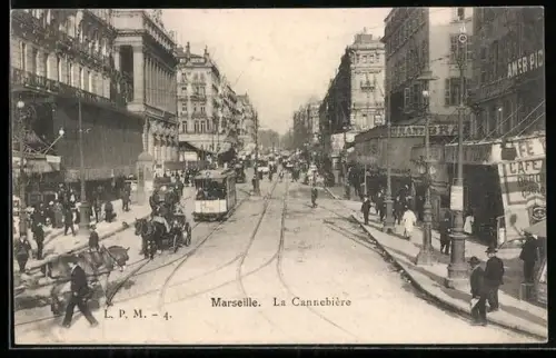 AK Marseille, La Cannebière, Strassenbahn
