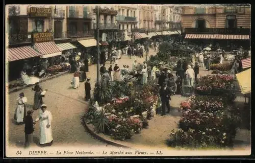 AK Dieppe, La Place Nationale, Le Marché aux Fleurs