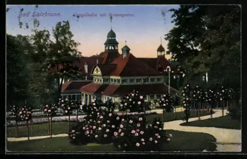 AK Bad Salzbrunn, Gurgelhalle mit Rosengarten