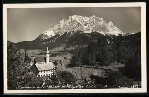 AK Biberwier a.d. Fernpassstr., Teilansicht mit Kirche und Zugspitze