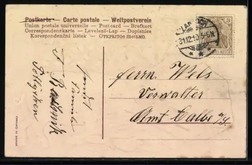 AK Schwein mit einem Sack Geld