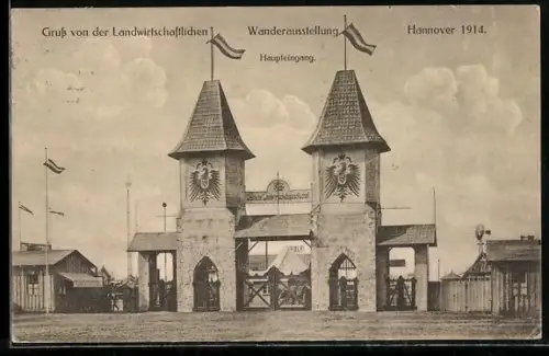 AK Hannover, Landwirtschaftl. Wanderausstellung 1914, Haupteingang