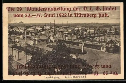 AK Nürnberg, 29. Landwirtschaftliche Wanderausstellung der D.L.G. 1922, Ausstellungsgelände