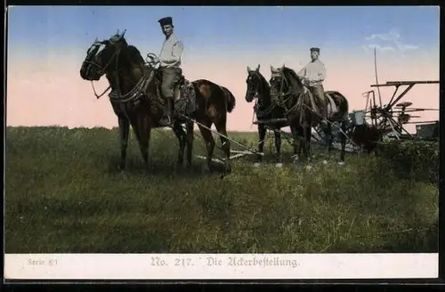 AK Die Ackerbestellung, Feldgraue mit Pferdegespann