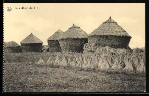 AK La culture du Lin, Les meules, Flachsfeld